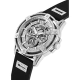 Guess King Quartz Crystals Silver Dial Black Silicone Strap Watch For Men - GW0537G1 Buy Now By Guess