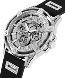 Guess King Quartz Crystals Silver Dial Black Silicone Strap Watch For Men - GW0537G1 Buy Now By Guess