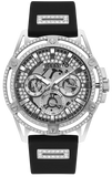 Guess King Quartz Crystals Silver Dial Black Silicone Strap Watch For Men - GW0537G1 Buy Now By Guess