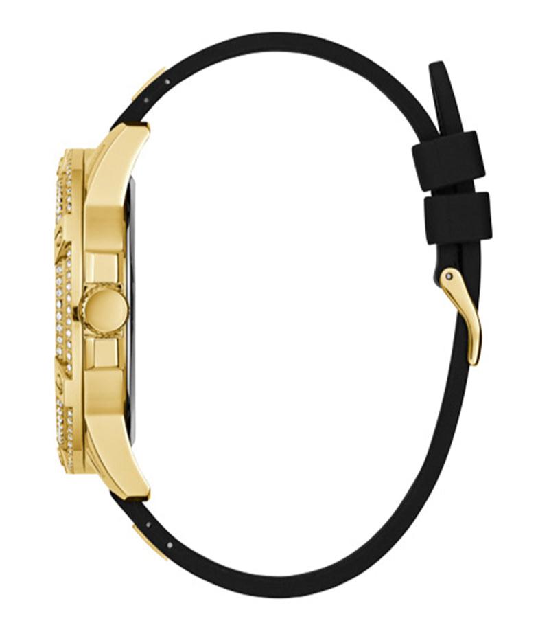Guess King Quartz Crystals Gold Dial Black Silicone Strap Watch For Men - GW0537G2 Buy Now By Guess
