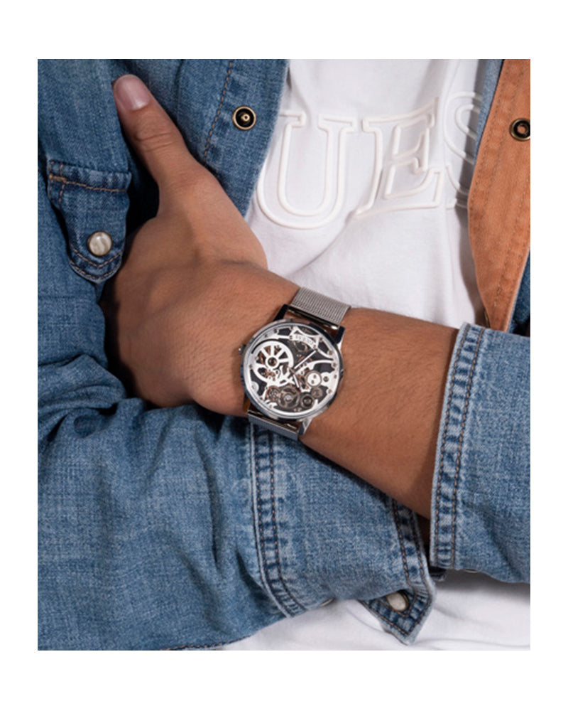 Guess Gadget Silver Dial Silver Mesh Bracelet Watch for Men - GW0538G1 Buy Now By Guess