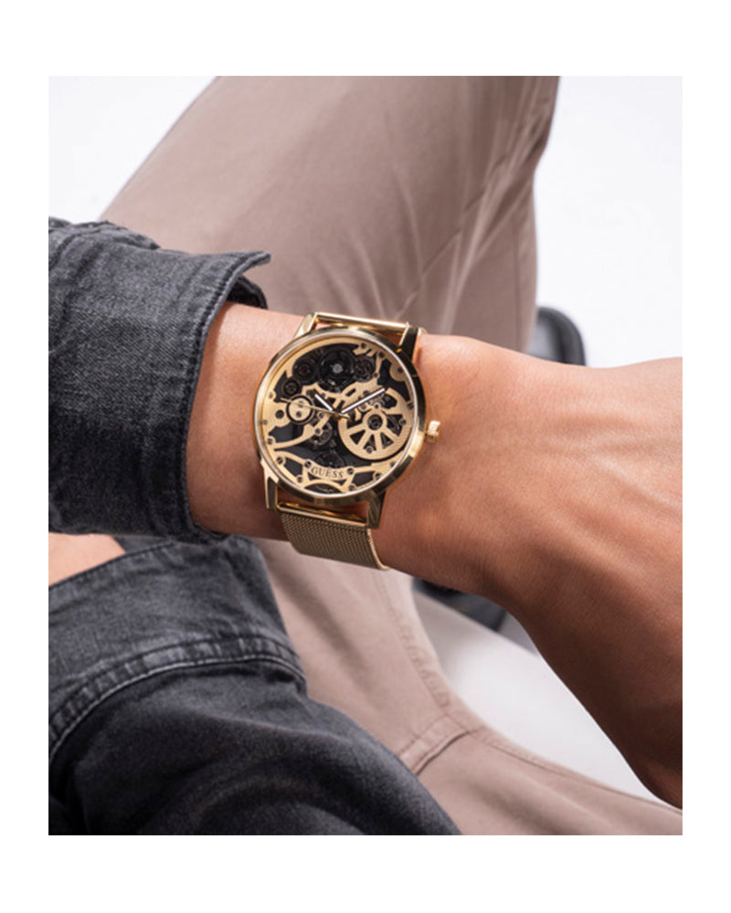 Guess Gadget Gold Dial Gold Mesh Bracelet Watch for Men - GW0538G2 Buy Now By Guess
