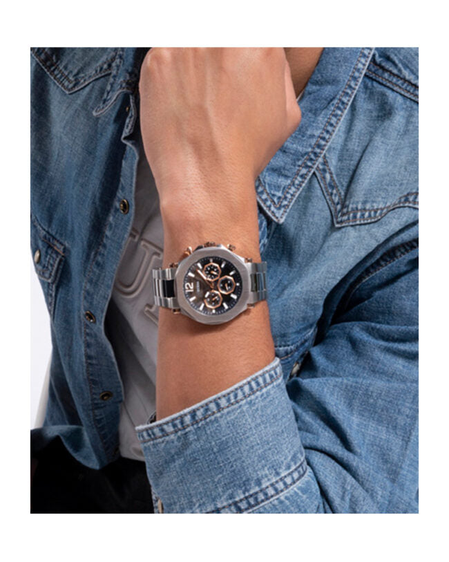 Guess Edge Chronograph Black Dial Silver Steel Strap Watch For Men - GW0539G1 Buy Now By Guess