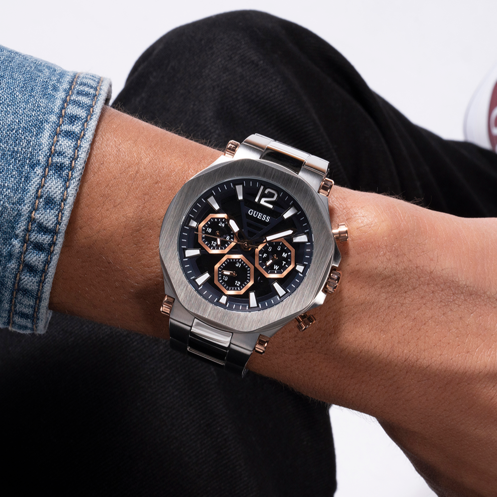 Guess Edge Chronograph Black Dial Silver Steel Strap Watch For Men - GW0539G1 Buy Now By Guess