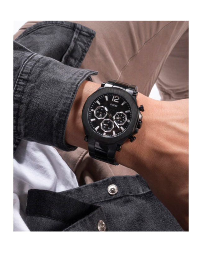 Guess Edge Chronograph Black Dial Black Steel Strap Watch For Men - GW0539G3