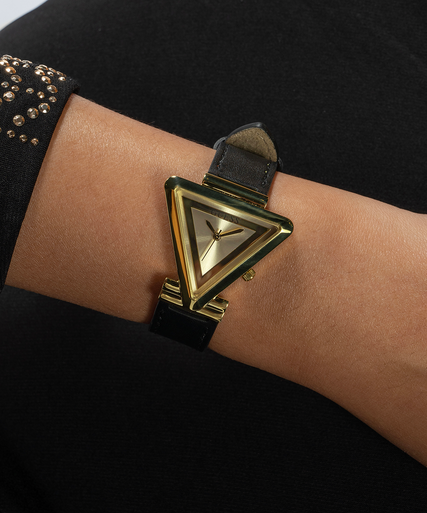 Guess Fame Quartz Gold Dial Black Leather Strap Watch For Women - GW0548L3 Buy Now By Guess