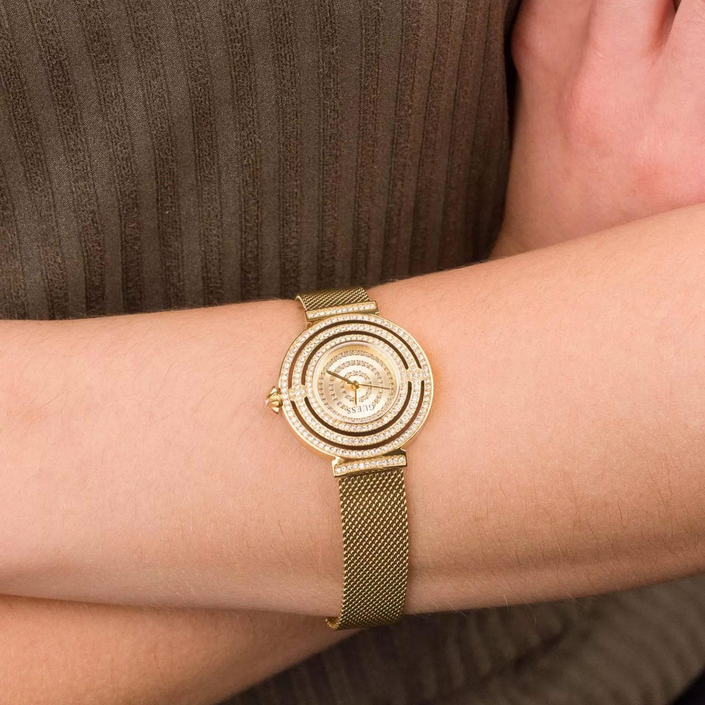 Guess Dream Quartz Gold Dial Gold Mesh Strap Watch For Women - GW0550L2 Buy Now By Guess