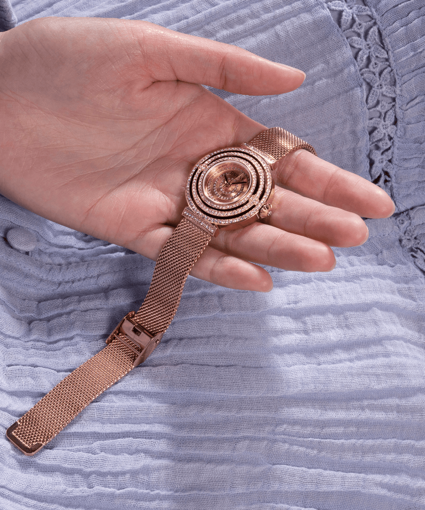 Guess Dream Crystals Rose Gold Dial Rose Gold Mesh Bracelet Watch For Women - GW0550L3 Buy Now By Guess
