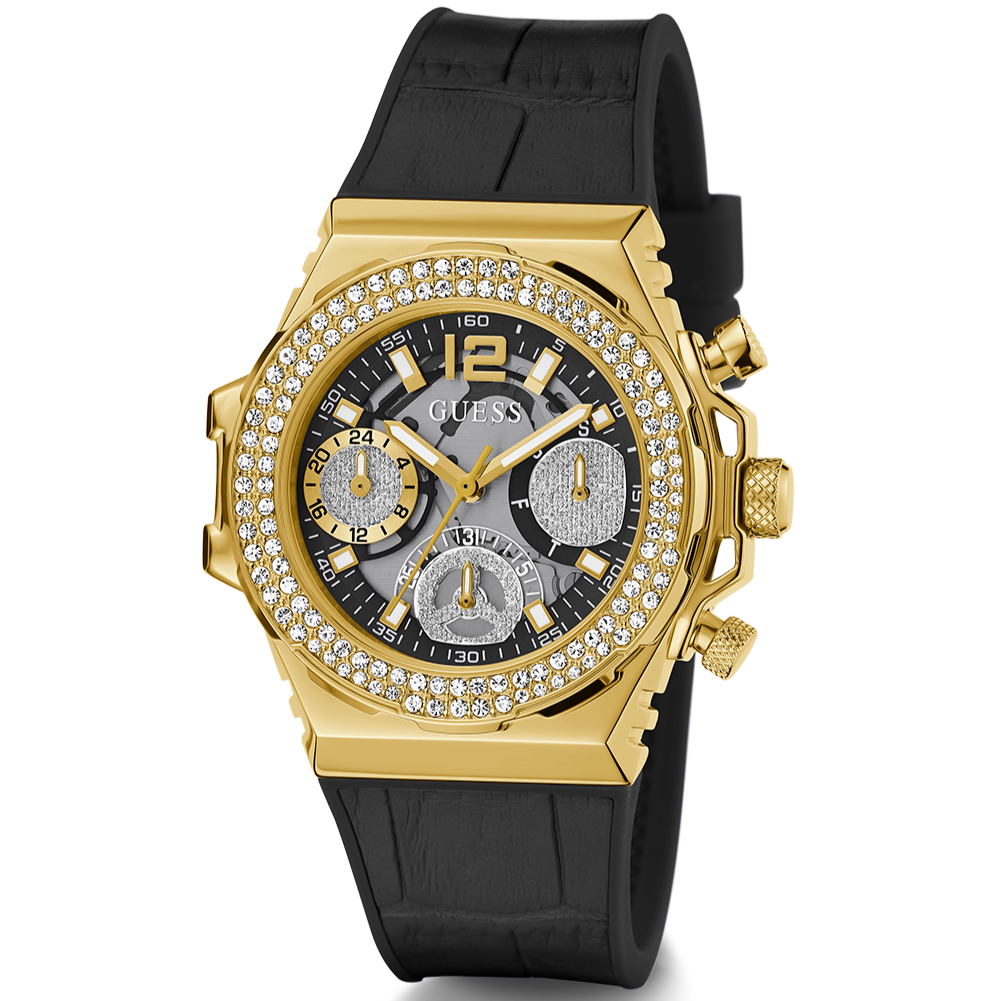 Guess Fusion Chronograph Black Dial Black Leather Strap Watch For Women - GW0553L4 Buy Now By Guess