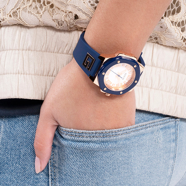 Guess Athena White Dial White Dial Blue Rubber Strap Watch For Women - GW0030L5 Buy Now By Guess