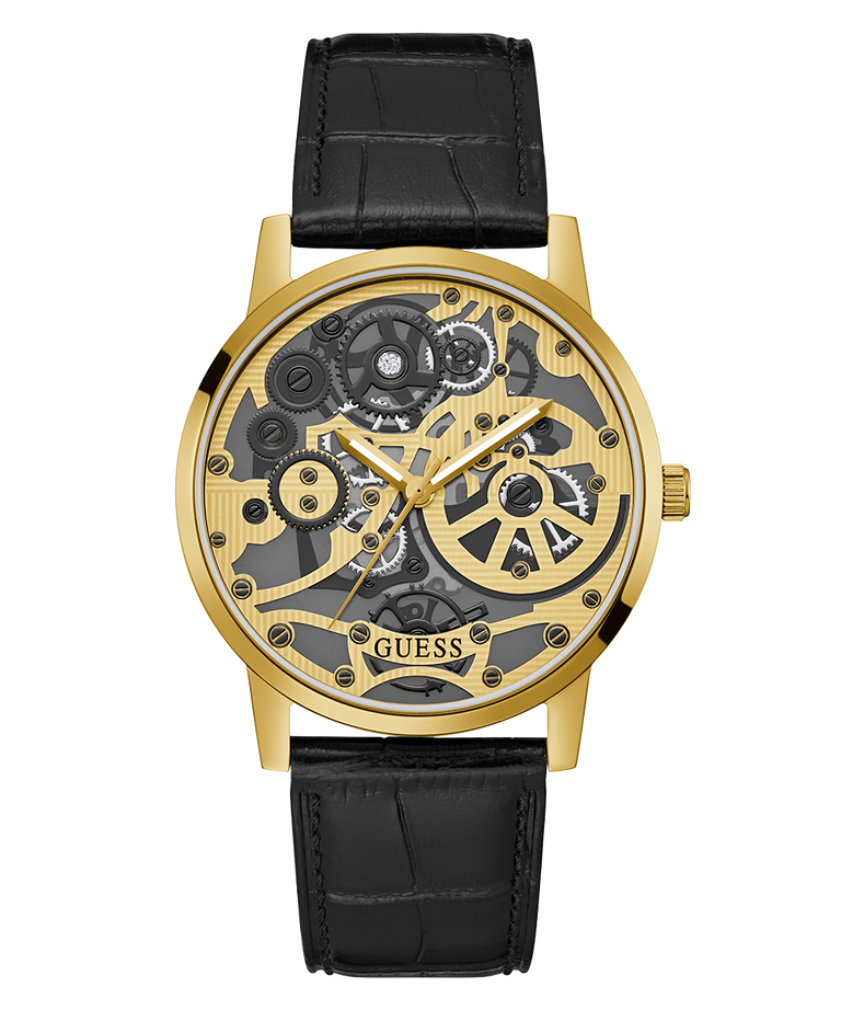 Guess Gadget Gold Dial Black Leather Strap Watch for Men - GW0570G1 Buy Now By Guess