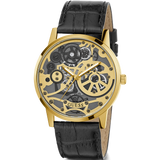Guess Gadget Gold Dial Black Leather Strap Watch for Men - GW0570G1 Buy Now By Guess