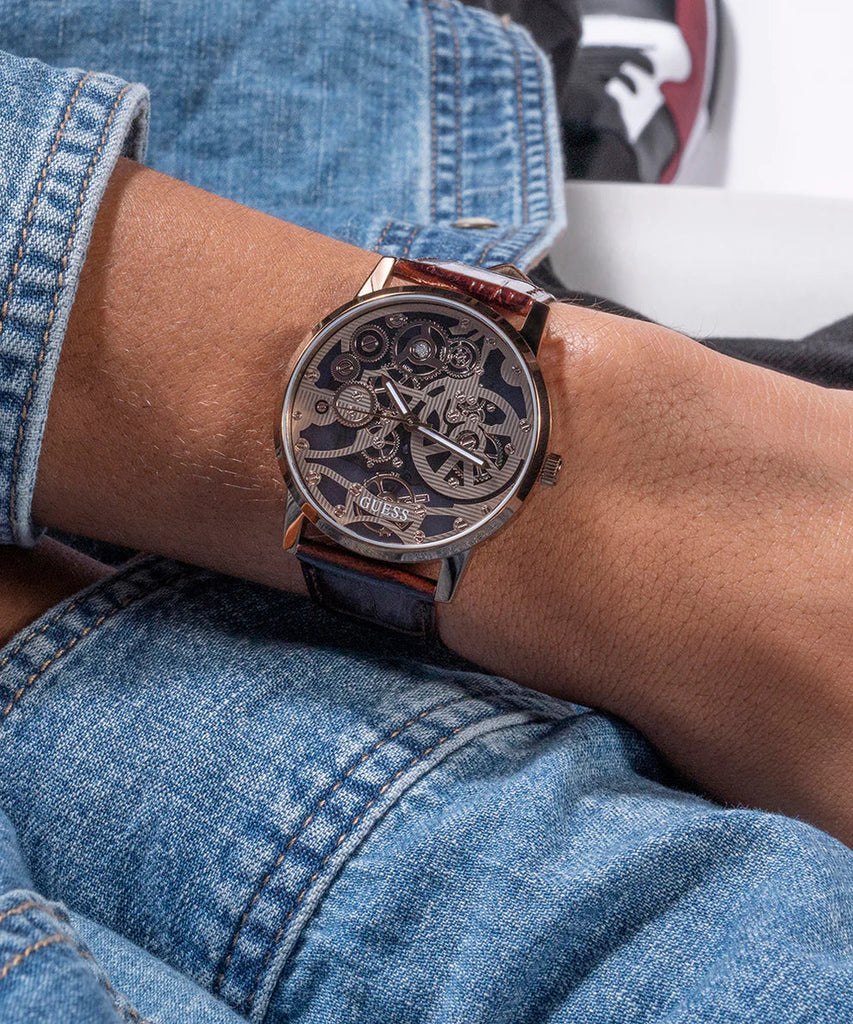 Guess Gadget Brown Dial Brown Leather Strap Watch for Men - GW0570G2 Buy Now By Guess