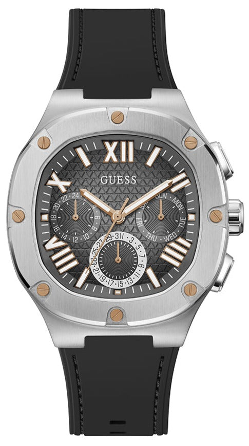 Guess Headline Chronograph Grey Dial Black Rubber Strap Watch for Men - GW0571G1 Buy Now By Guess