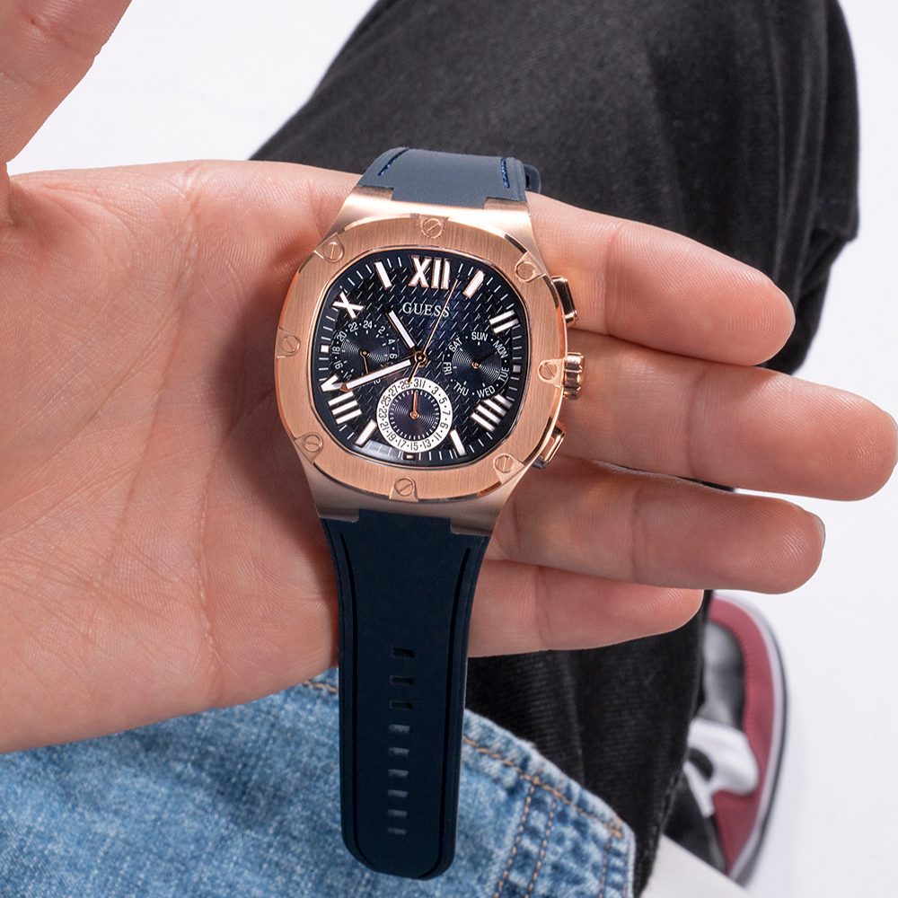 Guess Headline Multifunction Quartz Blue Dial Blue Silicone Strap Watch For Men - GW0571G2 Buy Now By Guess