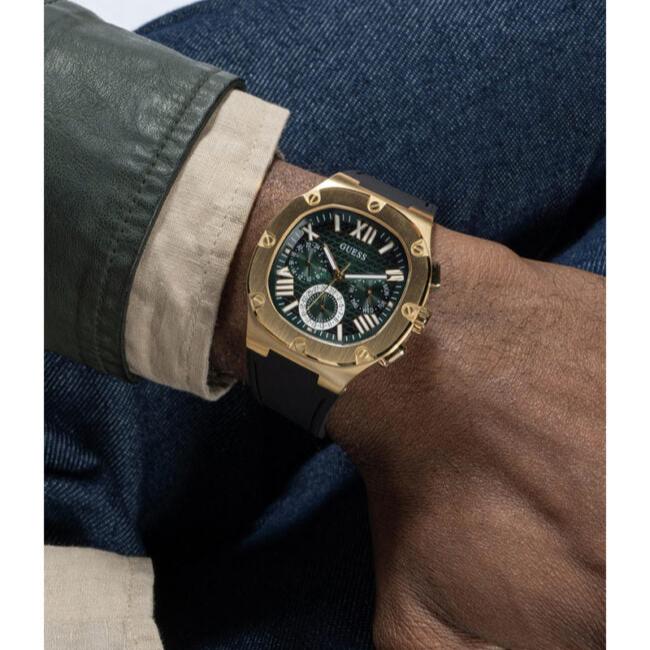 Guess Headliner Multifunction Green Dial Black Silicone Strap Watch For Men - GW0571G3 Buy Now By Guess
