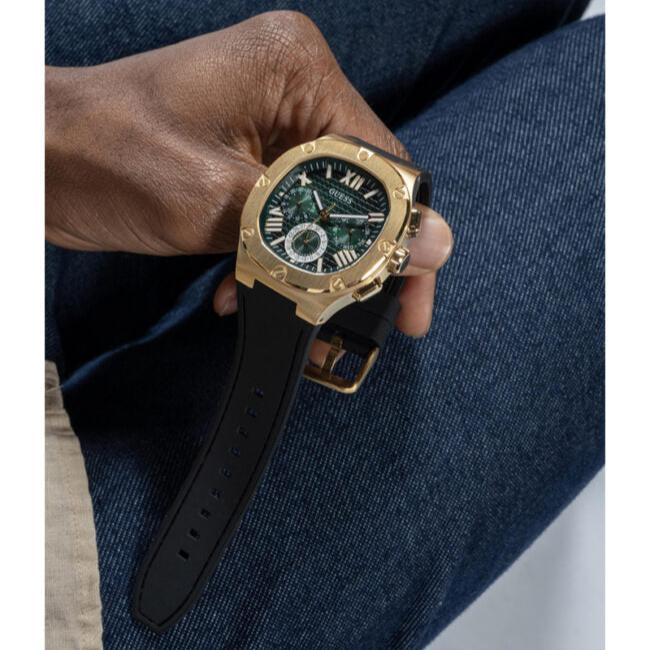 Guess Headliner Multifunction Green Dial Black Silicone Strap Watch For Men - GW0571G3 Buy Now By Guess