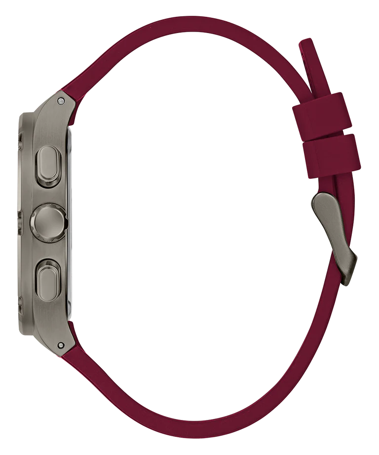 Guess Headline Multifunction Grey Dial Burgundy Silicone Strap Watch For Men - GW0571G4 Buy Now By Guess