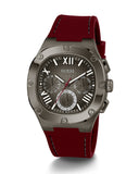 Guess Headline Multifunction Grey Dial Burgundy Silicone Strap Watch For Men - GW0571G4 Buy Now By Guess