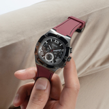 Guess Headline Multifunction Grey Dial Burgundy Silicone Strap Watch For Men - GW0571G4 Buy Now By Guess