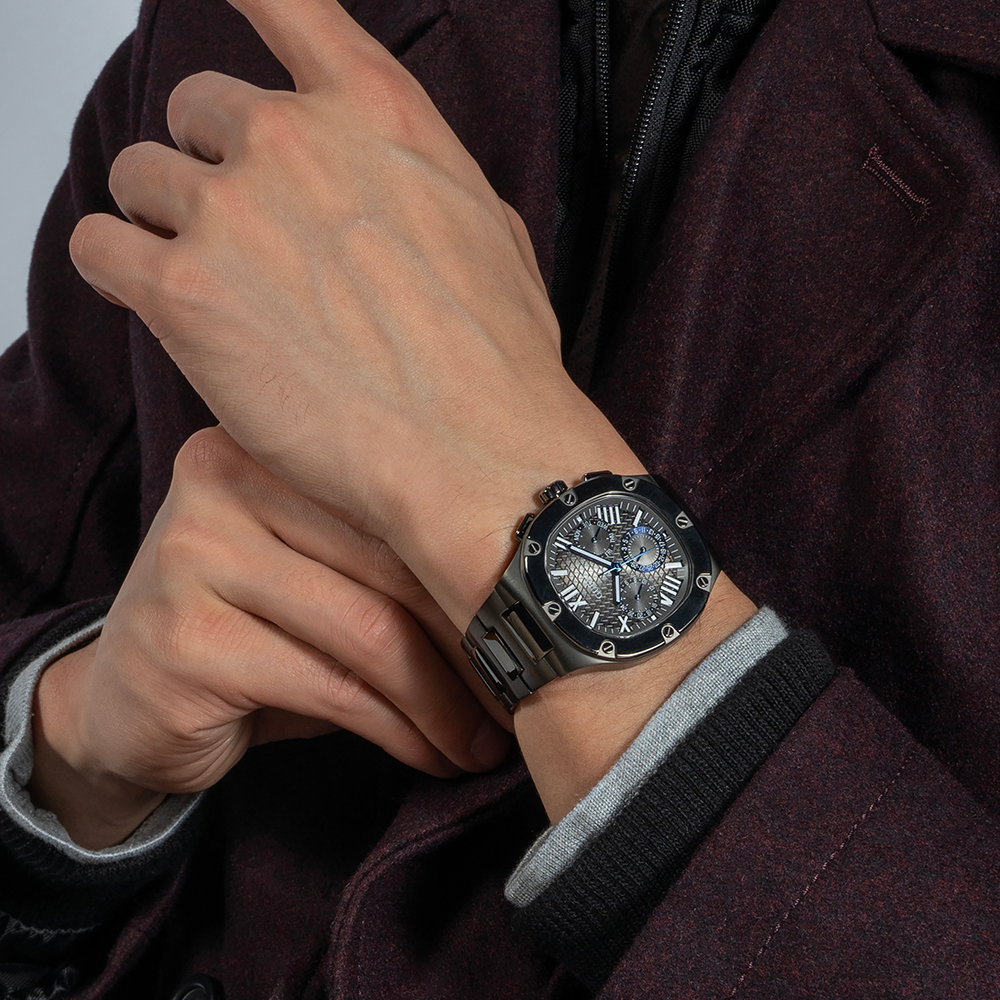 Guess Headliner Quartz Black Dial Grey Steel Strap Watch For Men - GW0572G5 Buy Now By Guess