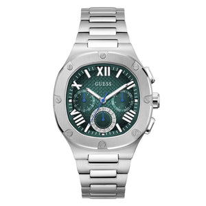Guess Headline Quartz Green Dial Silver Steel Strap Watch For Men - GW0572G6 Buy Now By Guess