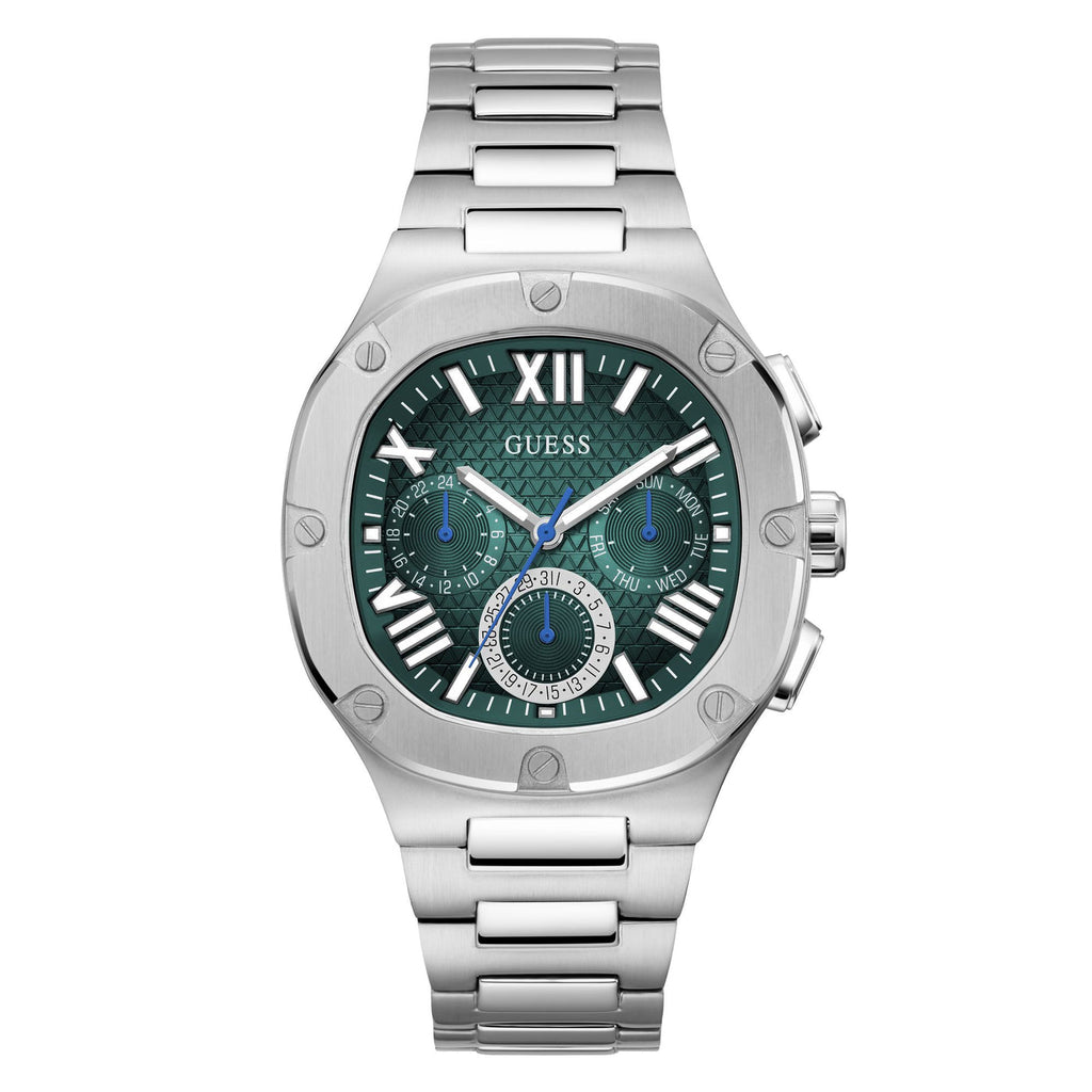 Guess Headline Quartz Green Dial Silver Steel Strap Watch For Men - GW0572G6 Buy Now By Guess