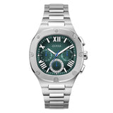 Guess Headline Quartz Green Dial Silver Steel Strap Watch For Men - GW0572G6 Buy Now By Guess