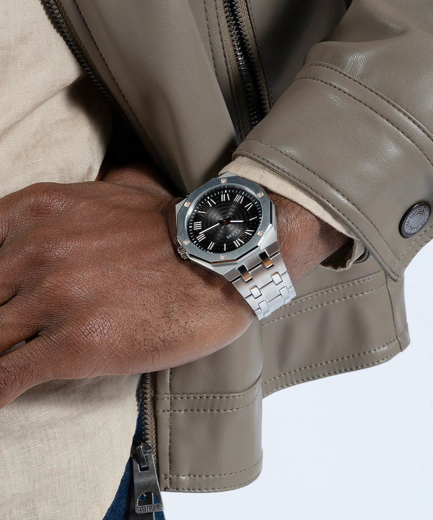 Guess Asset Quartz Black Dial Silver Steel Strap Watch For Men - GW0575G1 Buy Now By Guess