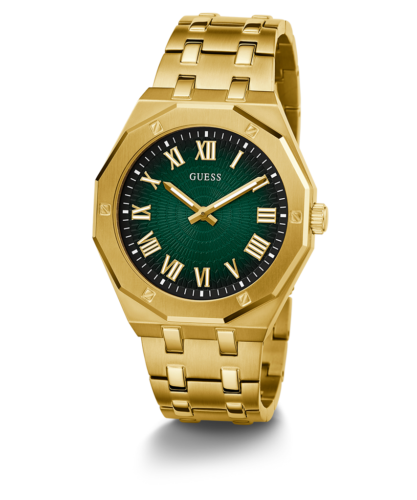 Guess Asset Quartz Green Dial Gold Steel Strap Watch For Men - GW0575G2 Buy Now By Guess