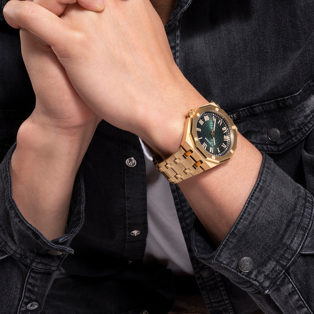 Guess Asset Quartz Green Dial Gold Steel Strap Watch For Men - GW0575G2 Buy Now By Guess