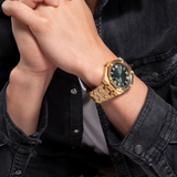 Guess Asset Quartz Green Dial Gold Steel Strap Watch For Men - GW0575G2 Buy Now By Guess