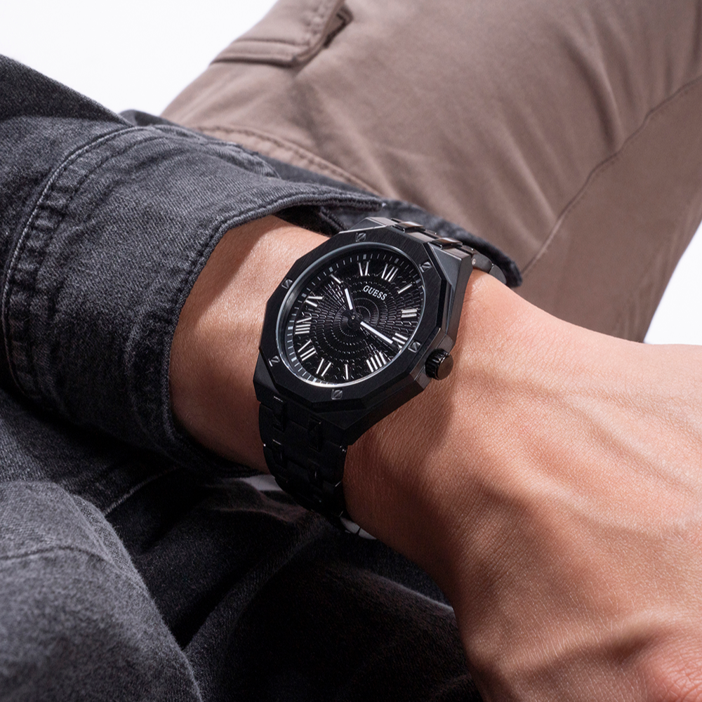 Guess Asset Quartz Black Dial Black Steel Strap Watch For Men - GW0575G3 Buy Now By Guess