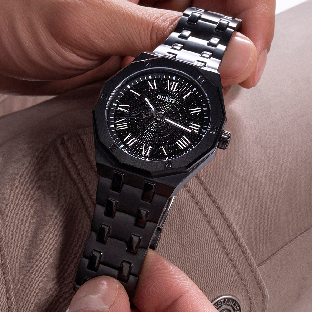 Guess Asset Quartz Black Dial Black Steel Strap Watch For Men - GW0575G3 Buy Now By Guess