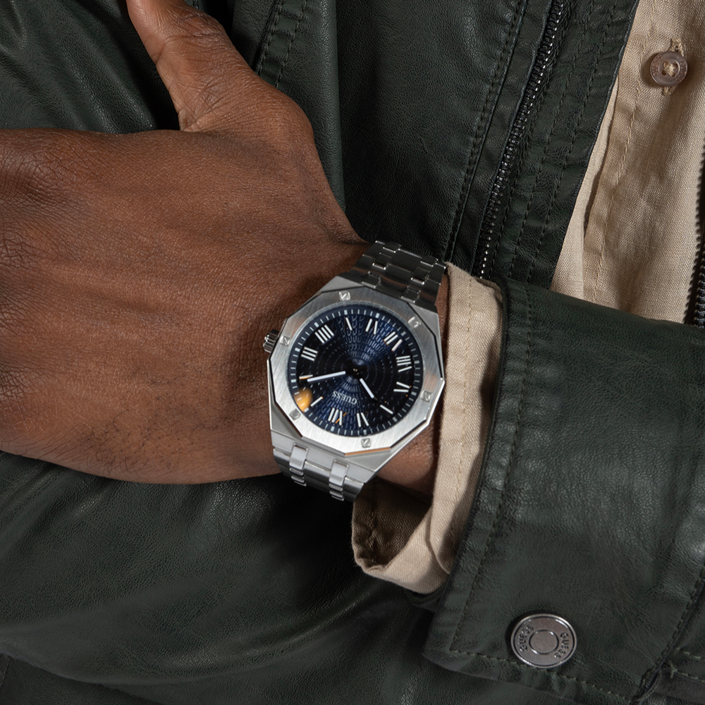 Guess Asset Quartz Blue Dial Silver Steel Strap Watch For Men - GW0575G4 Buy Now By Guess