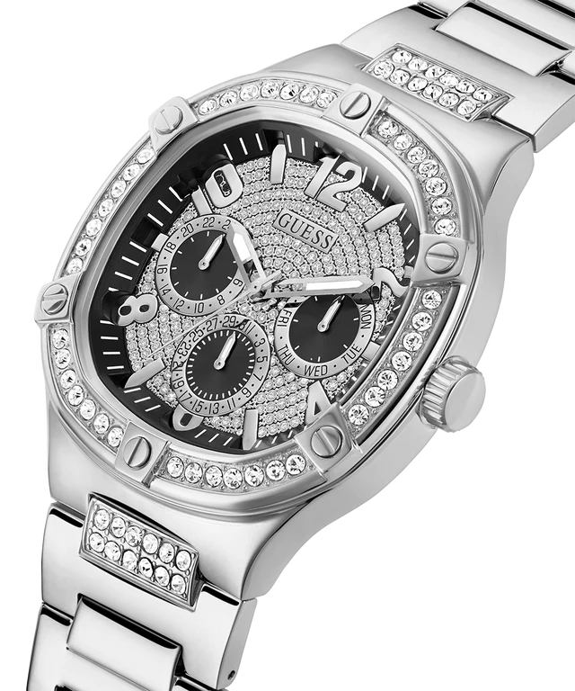 Guess Duke Glitz Black Dial Silver Steel Strap Watch For Men - GW0576G1 Buy Now By Guess