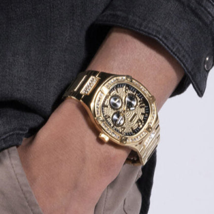 Guess Duke Glitz Crystals Gold Dial Gold Steel Strap Watch For Men - GW0576G2 Buy Now By Guess