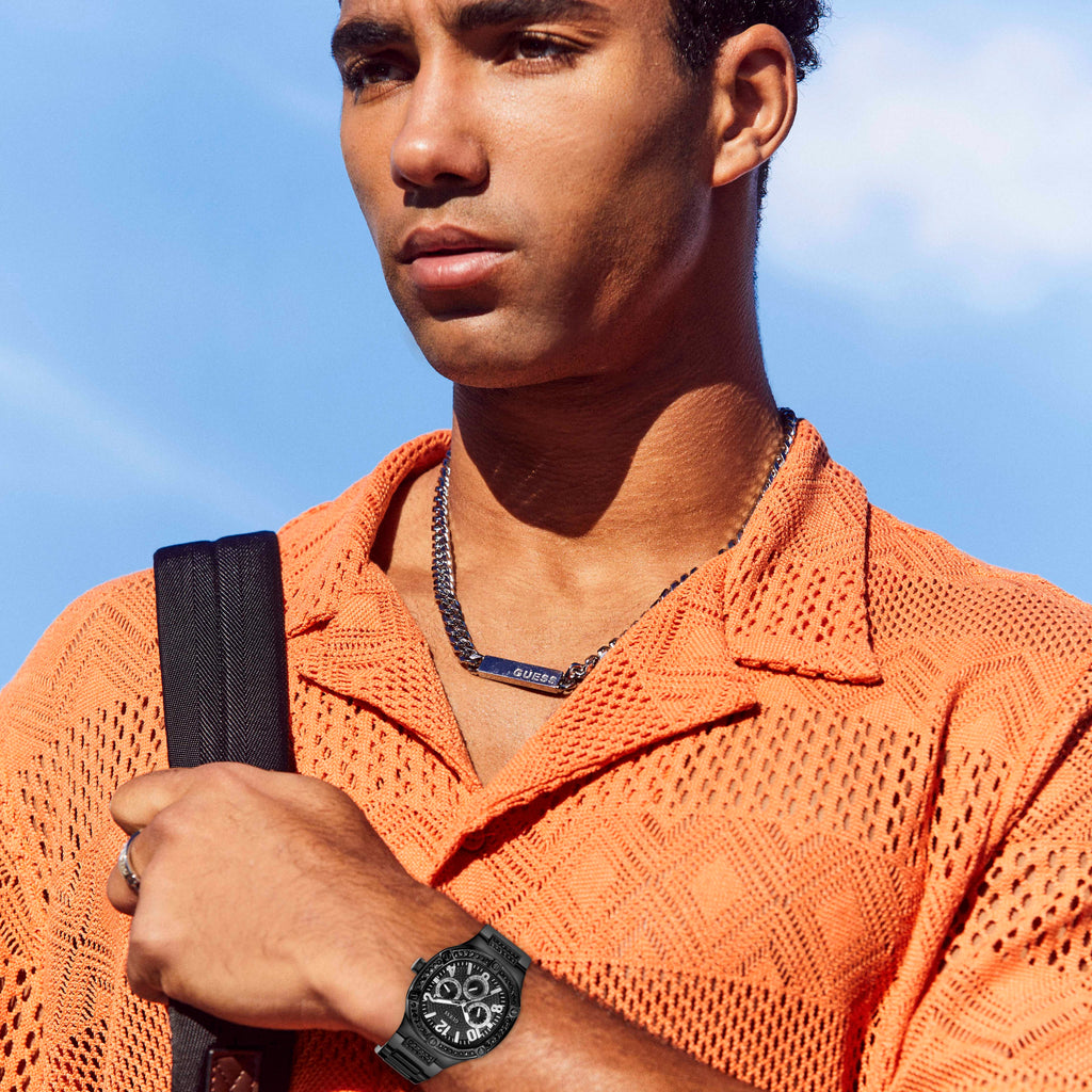 Guess Duke Glitz Crystals Black Dial Black Steel Strap Watch For Men - GW0576G3 Buy Now By Guess