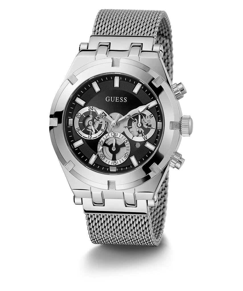 Guess Continental Quartz Black Dial Silver Mesh Strap Watch For Men - GW0582G1 Buy Now By Guess