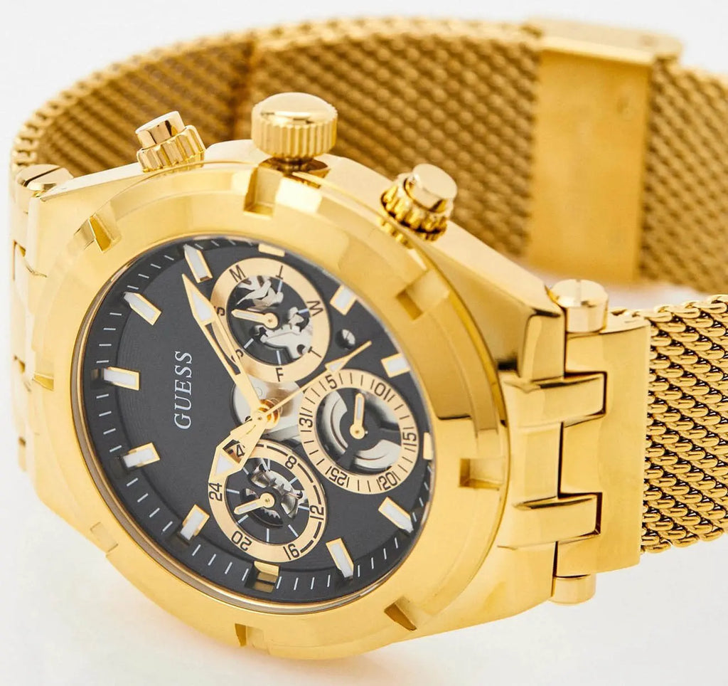 Guess Continental Chronograph Black Dial Gold Mesh Strap Watch For Men - GW0582G2 Buy Now By Guess
