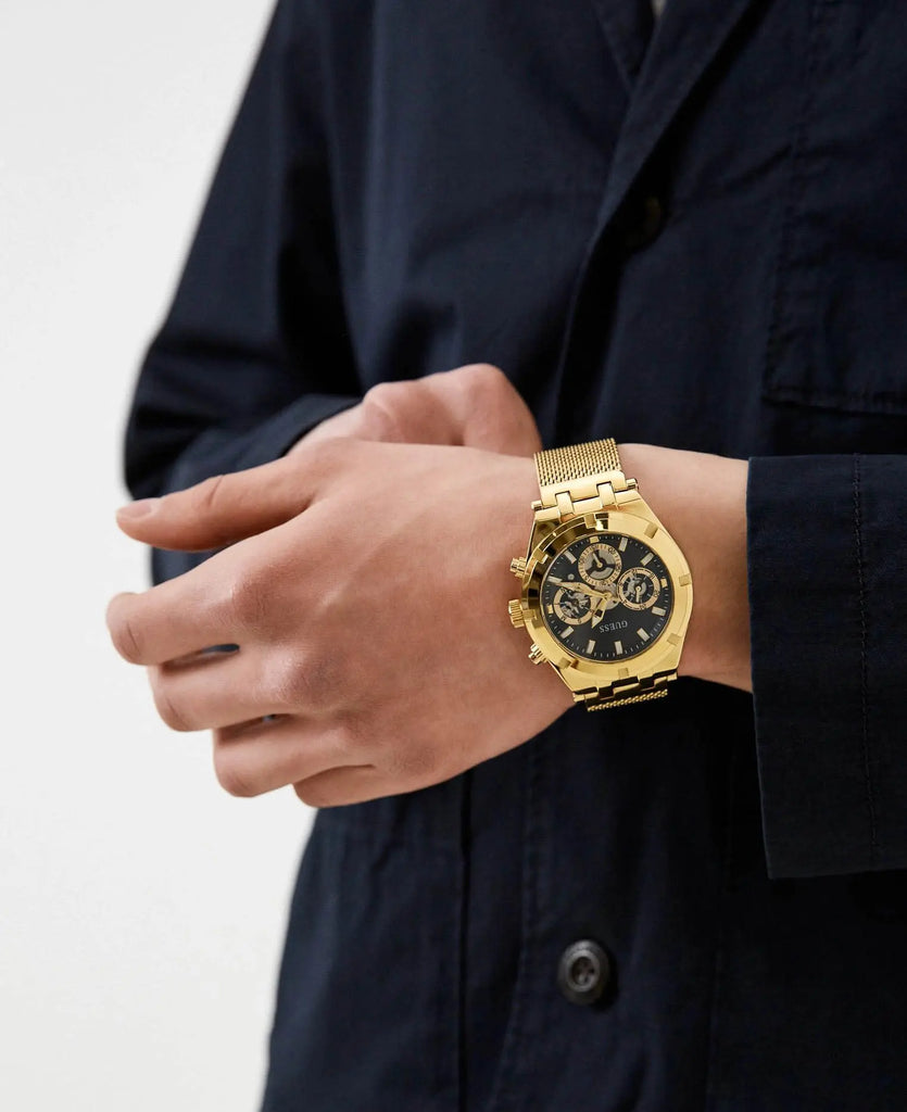 Guess Continental Chronograph Black Dial Gold Mesh Strap Watch For Men - GW0582G2 Buy Now By Guess