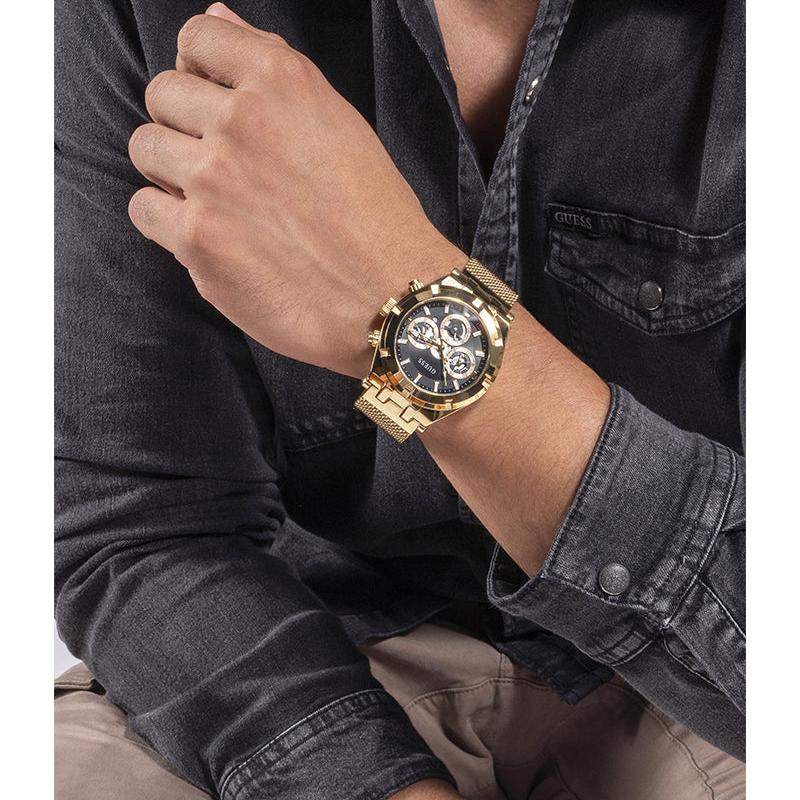 Guess Continental Chronograph Black Dial Gold Mesh Strap Watch For Men - GW0582G2 Buy Now By Guess
