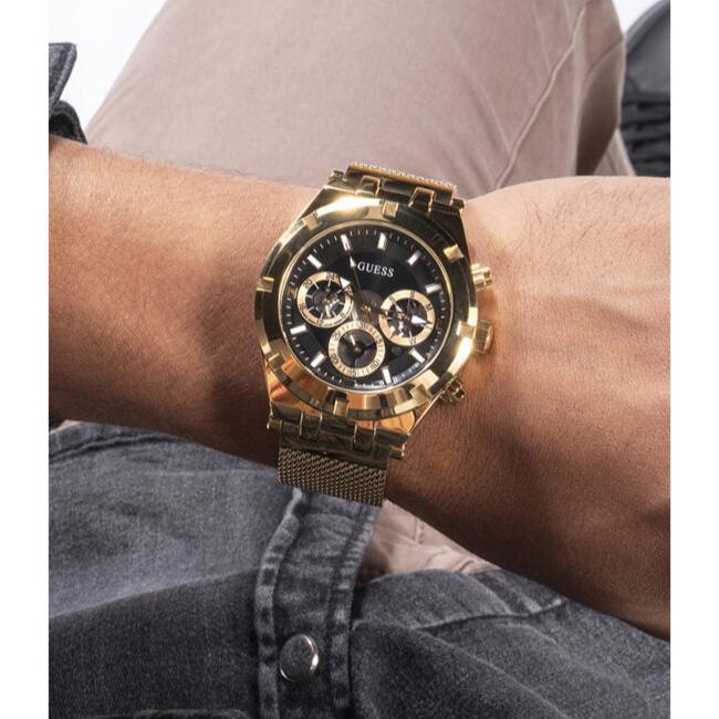 Guess Continental Chronograph Black Dial Gold Mesh Strap Watch For Men - GW0582G2 Buy Now By Guess