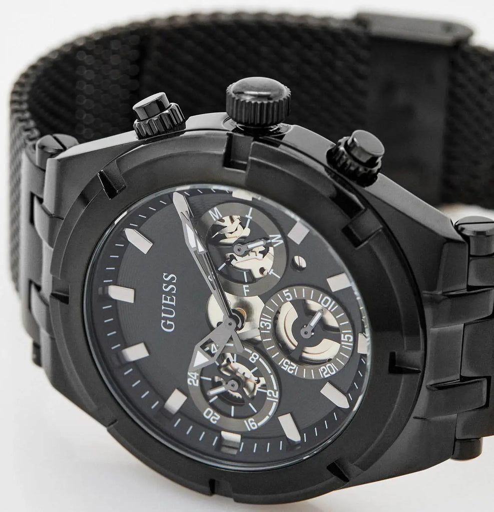 Guess Continental Chronograph Black Dial Black Mesh Strap Watch For Men - GW0582G3 Buy Now By Guess