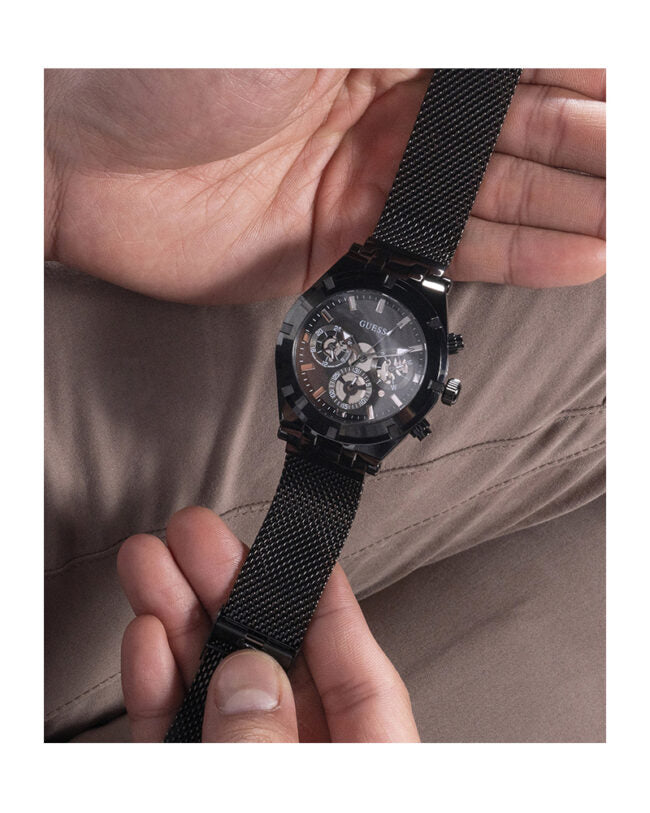 Guess Continental Chronograph Black Dial Black Mesh Strap Watch For Men - GW0582G3 Buy Now By Guess