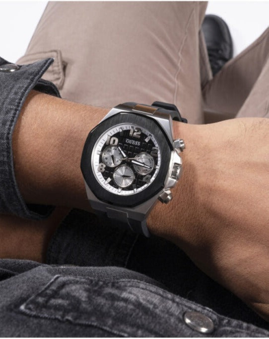 Guess Empire Chronograph Black Dial Black Silicon Strap Watch For Men - GW0583G1 Buy Now By Guess
