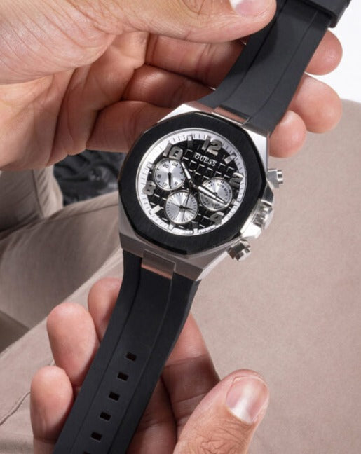 Guess Empire Chronograph Black Dial Black Silicon Strap Watch For Men - GW0583G1 Buy Now By Guess