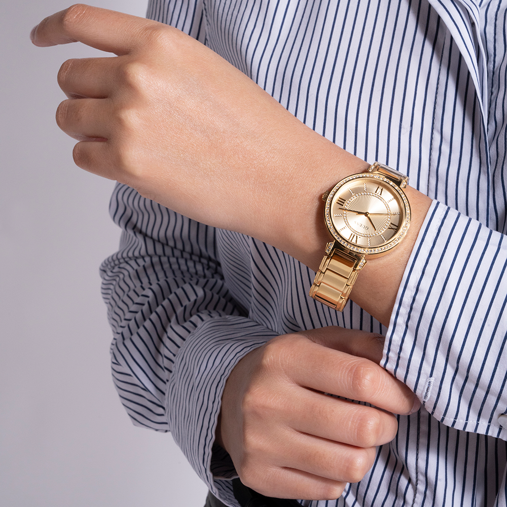 Guess Montage Quartz Gold Dial Gold Steel Strap Watch For Women - GW0588L1 Buy Now By Guess