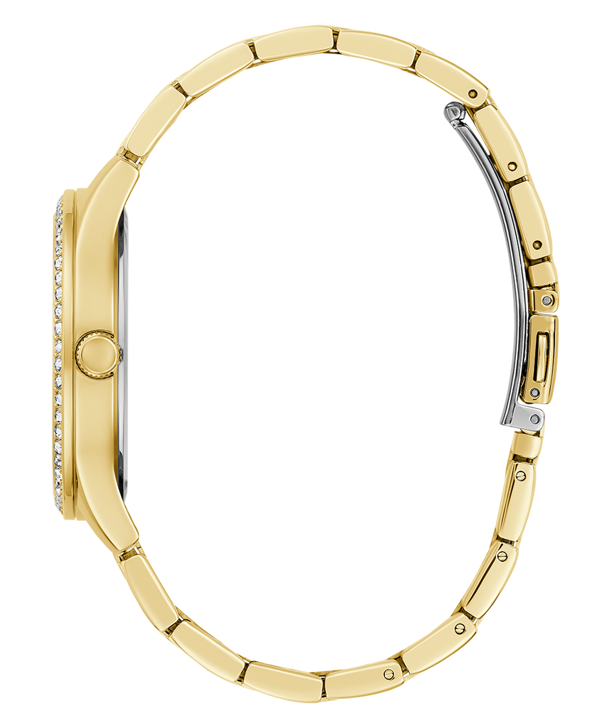 Guess Cubed Analog Gold Dial Gold Steel Strap Watch For Women - GW0606L2 Buy Now By Guess