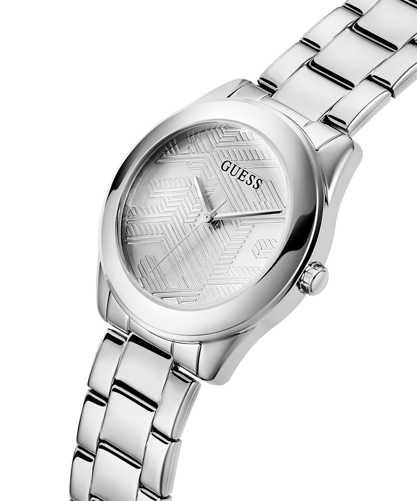 Guess Cubed Analog Silver Dial Silver Steel Strap Watch For Women - GW0606L1 Buy Now By Guess